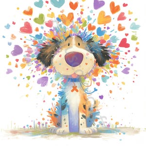 10 clipart chien avec amour, clipart JPG aquarelle, journal indésirable, scrapbooking, fabrication de cartes, téléchargement numérique, fantaisie, chiot mignon fantaisiste