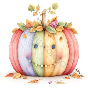 10 images clipart aquarelle citrouille originale JPG, automne Cottagecore, humeur d'automne rustique, graphiques d'Halloween, usage commercial, éphémères fantaisistes