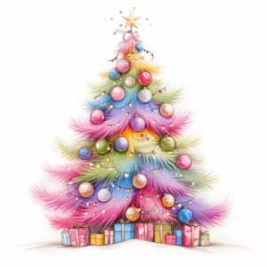 10 JPG grillige roze kerstboom clipart, eigenzinnige kerst clipart, digitale download, aquarel clipart, printables, commerciële licentie