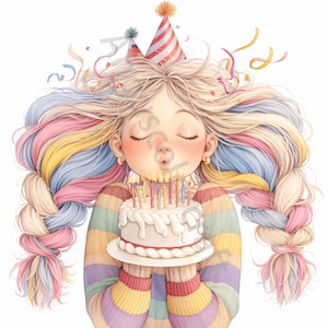 15 imágenes prediseñadas de cumpleaños extravagantes en formato JPG, pastel de cumpleaños, uso comercial, efímeras extravagantes, acuarela, descarga instantánea, diario basura, manualidades