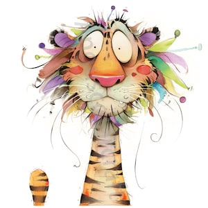 14 lindos imágenes prediseñadas de tigre caprichoso, imágenes prediseñadas de tigre divertido, JPG de alta calidad, descarga digital, imágenes prediseñadas de acuarela, imprimibles, licencia comercial