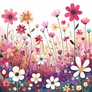 Eigenzinnige weide bloemen Clip Art bundel 10 hoge resolutie aquarel JPGs ongewenste journaling, scrapbooking, kaarten maken, digitale download, grillig