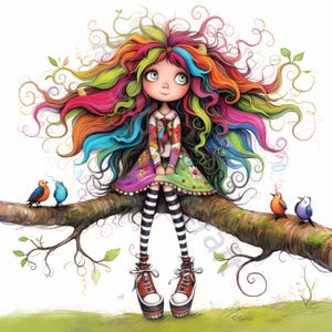 13 Clipart di fate degli alberi stravaganti, uso commerciale, effimere stravaganti, clipart di acquerelli JPG download immediato, diario fantasy spazzatura, artigianato di carta