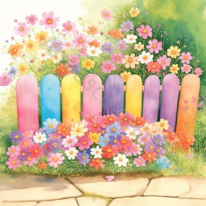 10 JPG Flores silvestres em uma cerca Clip art, aquarela vintage, diário de lixo, cartão de scrapbook, criação digital, download de fantasia, flor caprichosa