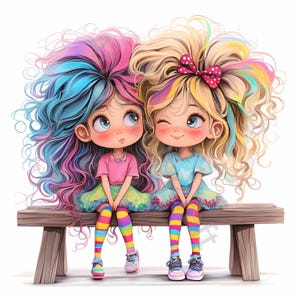 10 JPGs Schrullige Schwestern Clipart, kommerzielle Nutzung, wunderliche Ephemera, Aquarell schrullige Freunde Clipart, Sofort Download, Papiermodelle