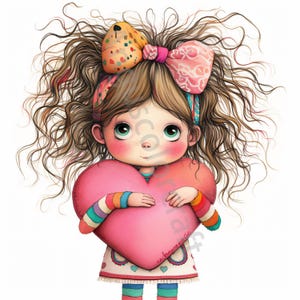 12 Quirky Heart Girl Clip Art, Clipart acquerello JPG, Junk Journaling, Scrapbook, Creazione di biglietti, Download digitale, Fantasy, Amore stravagante