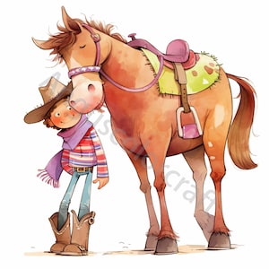 10 Cowboy original avec cheval Clip Art, Clipart JPG aquarelle, journalisation indésirable, scrapbooking, fabrication de cartes, téléchargement numérique, fantastique, fantaisiste