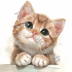 10 JPG Cute Kitten Clip Art, Watercolor Clipart, Junk Journal, Scrapbook, Card Making, Digital Download Fantasy Whimsical Cat, Pet, Animal