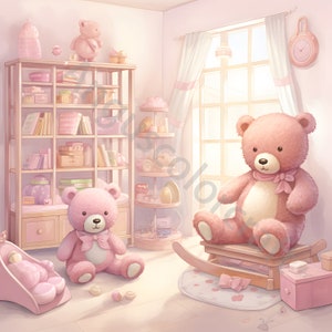 Pink Bear Nursery Clip Art 10 High Res Watercolor Clipart JPG for Junk Journaling, Scrapbooking, Card Making, Digital Download Kit, Wall art