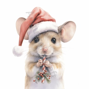 12 clipart de rato de Natal, uso comercial, itens efêmeros caprichosos, aquarela JPG, download instantâneo, papel de diário de lixo, rato de fantasia