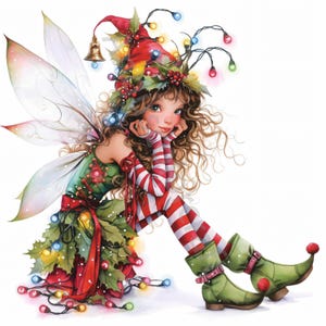 13 Imágenes de Hadas Navideñas Exóticas, Uso Comercial, Efímeras Fantásticas, JPG en Acuarela, Descarga Instantánea, Diario de Fantasía, Manualidades de Papel