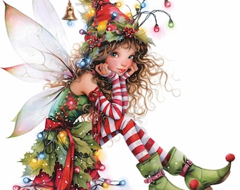 13 Quirky Christmas Fairy Clipart, Commercial Use, Whimsical Ephemera, Watercolor JPGs, Instant Download, Fantasy Junk Journal, Paper Craft