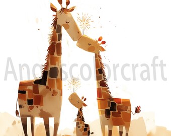 Giraffe Family Clipart - 25 JPGs, Commercial use, Digital Printable
