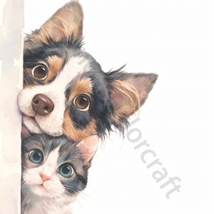 10 JPG cache-cache Clip Art, Clipart aquarelle, Junk Journal, Scrapbooking, fabrication de cartes, téléchargement numérique Fantasy lunatique chien et chat