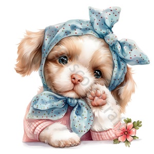 15 Cute Whimsical Lady Dog Clipart, Lady Puppy Clipart, High Res jpgs, Digital Download, Watercolor Clipart, Printables, Commercial License