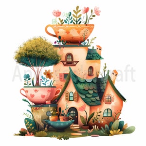 Quirky Houses Clipart 13 JPG Download digitale Mixed Media Digital Paper Craft Junk Journals Wall Art Commercial License Acquerello Clipart