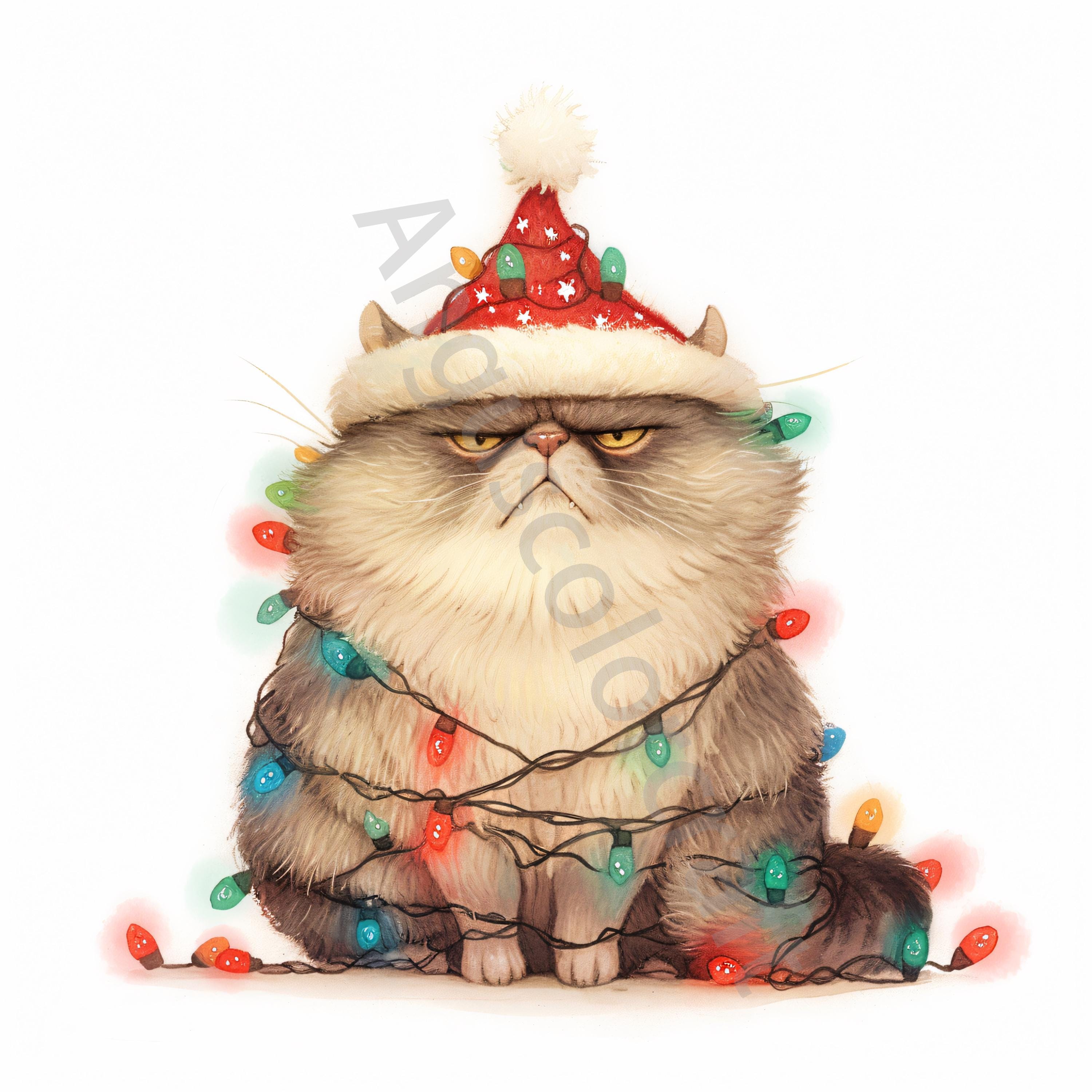 10 JPG 風変わりな猫のクリスマスツリー クリップ アート、水彩画