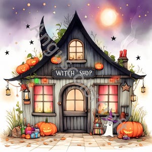10 JPG Quirky Witch Shop Clip Art, Watercolor Clipart, Junk Journal, Scrapbook, Card Making Digital Download Fantasy Whimsical Halloween