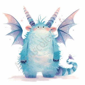 20 acquerello simpatico cartone animato mostri clipart JPG, scuola materna, decorazioni per la casa, arte della parete, baby shower, creazione di carte, supporti misti, artigianato con carta digitale