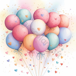 10 hartballonnen illustraties, aquarel JPG, ongewenste journaling, plakboek, kaarten maken, digitale download, fantasie, grillige Valentijnsdag