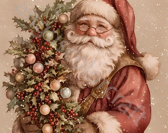 10 Vintage Santa Claus Clipart, Christmas Santa Clipart, Christmas Card, Printable Watercolor, High-Quality JPGs, Paper Craft, Junk Journal