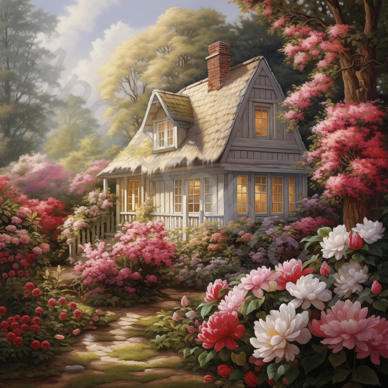 10 White Cottage in Spring Clipart Bundle Watercolor House Clip Art ...