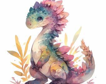 Baby Dinosaur Watercolor Clipart, Charming Baby Dinosaur Clipart Bundle, 18 High-Quality Images, Nursery Art, Printables, Commercial Use