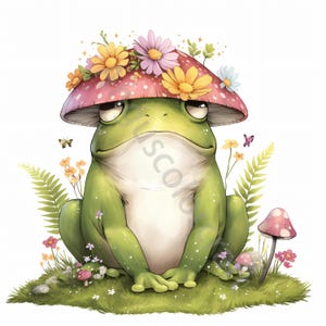 10 clipart grenouille et fleurs JPG, clipart aquarelle, Junk Journal, scrapbooking, fabrication de cartes, téléchargement numérique, fantastique, animal mignon lunatique