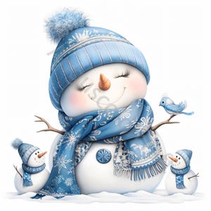 Clipart de muñeco de nieve navideño, colección de 13 muñecos de nieve azules JPG, clipart de invierno de familia de muñecos de nieve, clipart navideño, tarjetas navideñas, sublimación