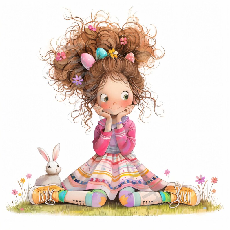 10 JPG Quirky Easter Girl Clip Art, Commercial Use, Whimsical Ephemera ...