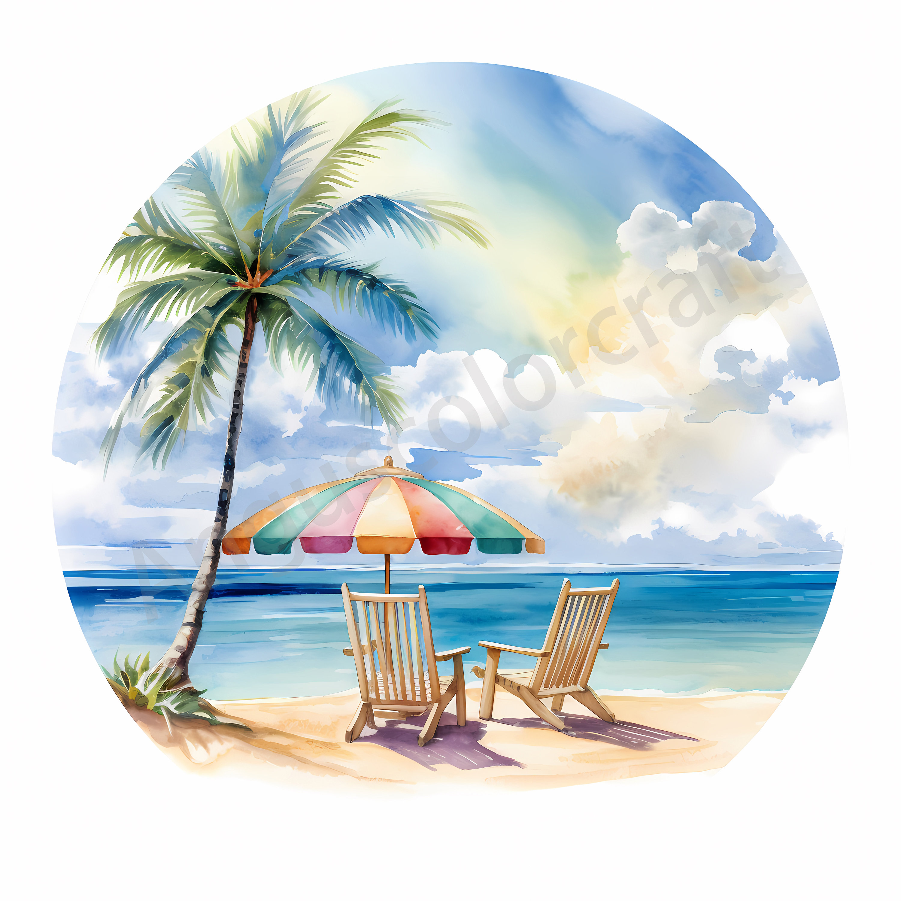 15 Watercolor Tropical Beach Clipart, Summer Beach Clip Art, Vacation ...