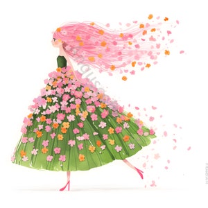 13 Ragazza eccentrica con fiori Clipart, Uso commerciale, Effimera stravagante, Clipart acquerello JPG Download istantaneo, Fantasy Junk Journal Craft