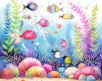 10 JPGs Underwater World Clip art, Commercial Use, Junk Journaling, Scrapbooking, Card Making, Digital Download, Fantasy, Whimsical, Vinyl