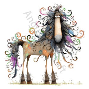 12 schrullig, lustig, Pferd Clip Art, Aquarell Clipart JPG, Junk Journaling, Scrapbook, Kartenherstellung, digitaler Download, Fantasy, wunderliches Tier
