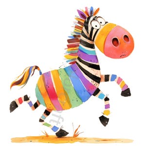 10 imágenes prediseñadas de cebras divertidas y extravagantes, imágenes prediseñadas de acuarela en formato JPG, diario basura, álbum de recortes, creación de tarjetas, descarga digital, fantasía, animales extravagantes