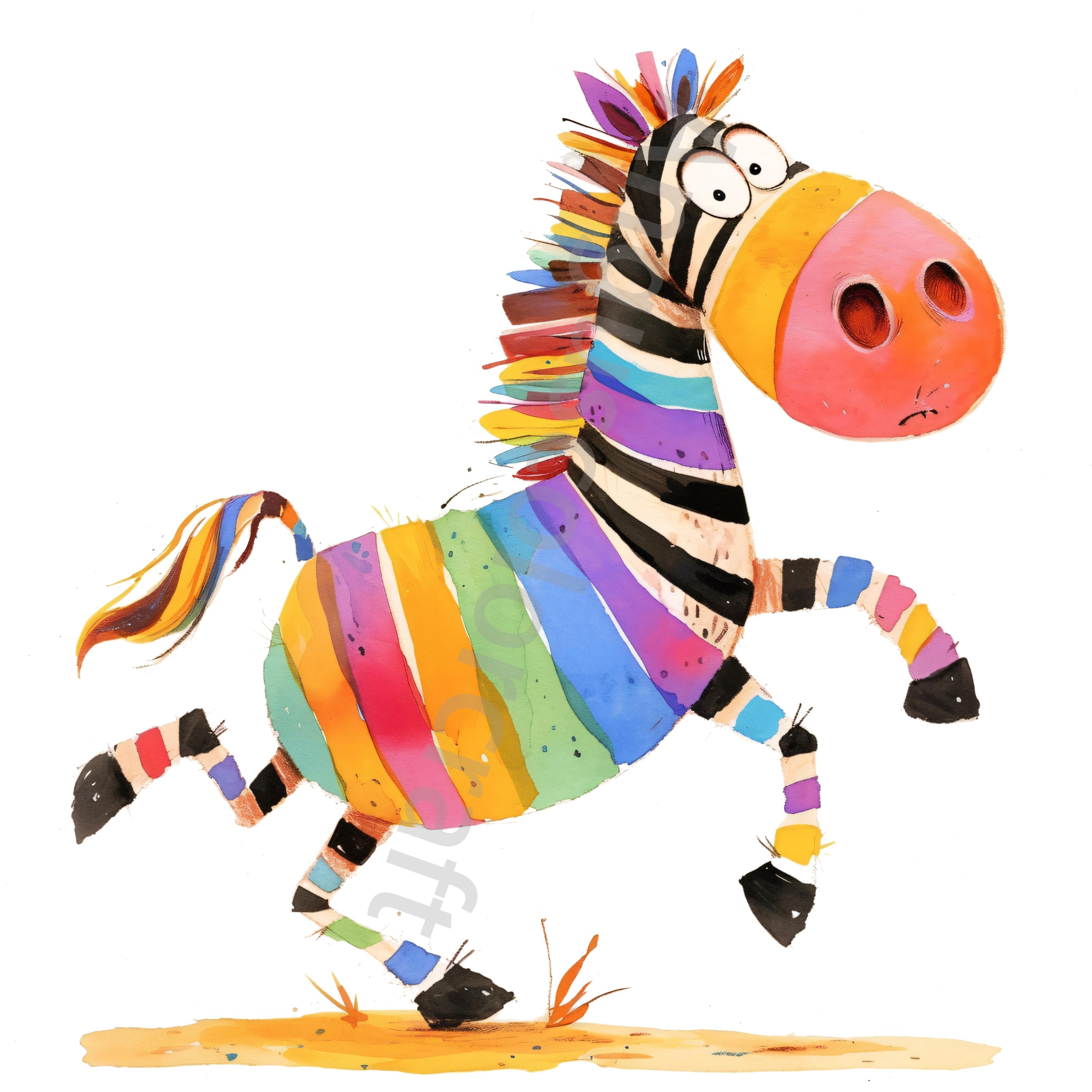 10 Quirky Funny Zebra Clip Art, Watercolor Clipart JPG, Junk Journaling, Scrapbook, Card Making, Digital Download, Fantasy, Whimsical Animal
