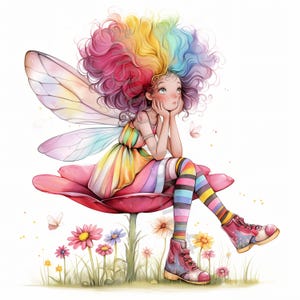 10 JPG Quirky Fairy Clip art, Watercolor Clip art, Junk Journaling, Scrapbook, Card Making Digital Download Fantasy Whimsical Flower Fairy