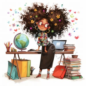 10 Clip Art Excêntricos de Professores Negros em JPG, Clipart de Aquarela, Diário de Lixo, Álbum de Recortes, Criação de Cartões, Download Digital, Fantasia, Pessoas Excêntricas