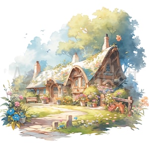 Dromerige Hobbit-stijl huis Clipart, kinderboek illustratie-20 hoge kwaliteit JPG digitale download digitale planner, Instant Download, afdrukbaar