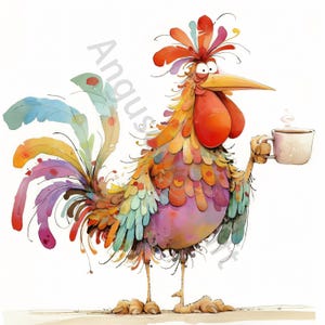 12 imágenes prediseñadas de gallos lindos y caprichosos, imágenes prediseñadas de gallos divertidos, JPG de alta resolución, descarga digital, imágenes prediseñadas de acuarela, imprimibles, licencia comercial