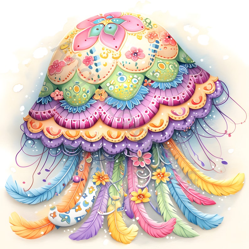 Whimsical Cute Jellyfish Clipart | Jellyfish Cli Part Bundle | 13 High ...