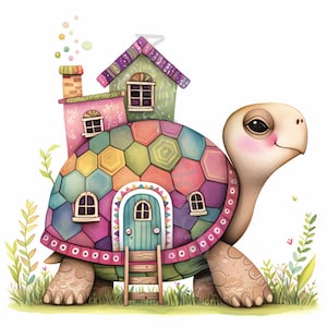 10 peculiares imágenes prediseñadas de casas de tortugas, imágenes prediseñadas de acuarela en formato JPG, diario basura, álbum de recortes, creación de tarjetas, descarga digital, animales fantásticos y caprichosos