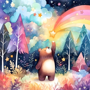 10 urso caprichoso com estrelas clipart, uso comercial, coisas efêmeras caprichosas, JPGs em aquarela, download instantâneo, floresta caprichosa de fantasia, artesanato