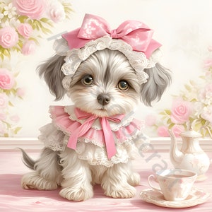 Chiot minable Chic Clip Art 10 haute résolution aquarelle Clipart JPG, journal indésirable, scrapbooking, fabrication de cartes, Kit de téléchargement numérique, chien mignon