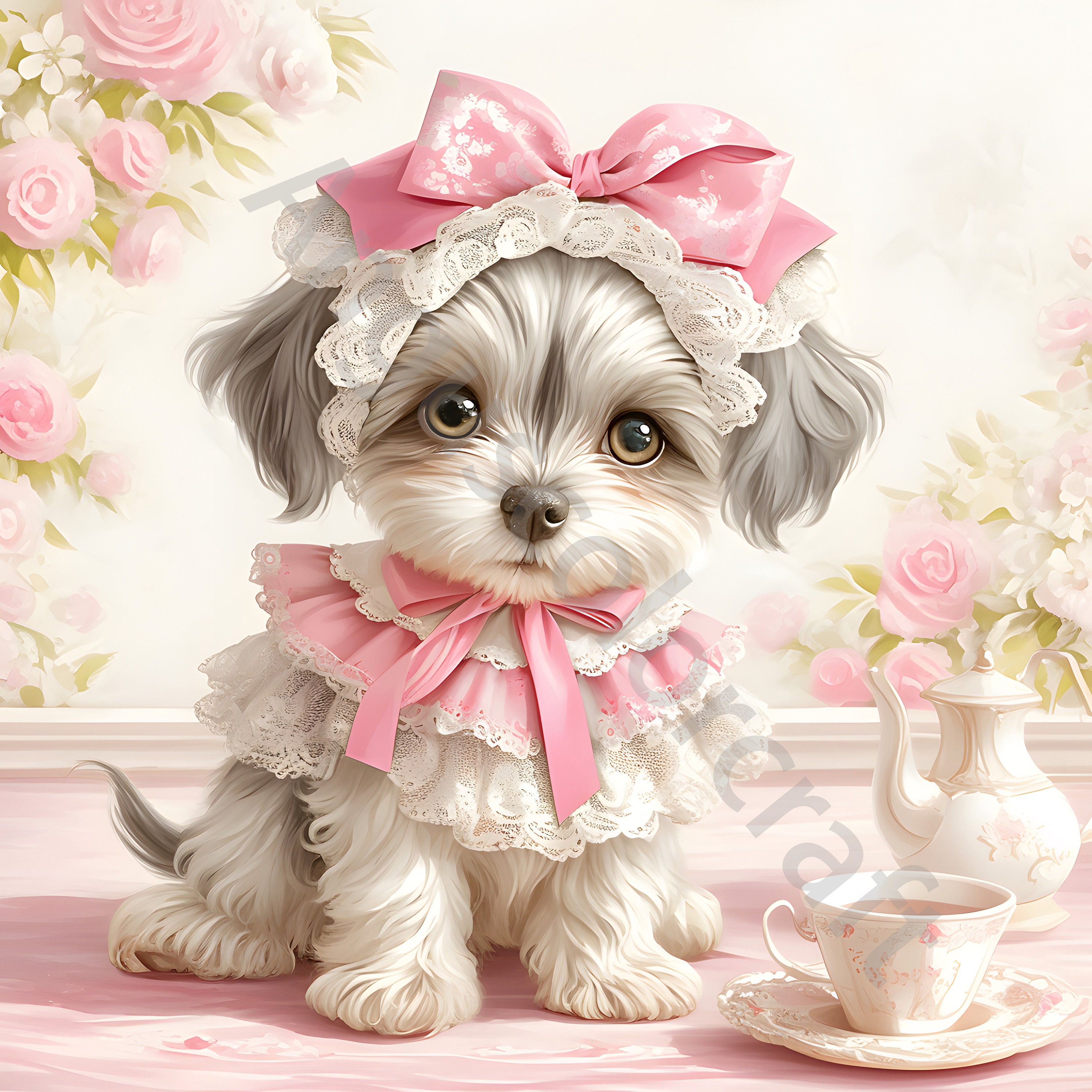 Shabby Chic Puppy Clip Art 10 High Res Watercolor Clipart JPGs, Junk Journaling, Scrapbooking, Card Making, Digital Download Kit, Cute Dog
