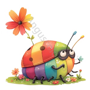 Clipart di coccinelle carine, 12 JPG per uso commerciale, effimeri stravaganti, acquerello colorato fiore coccinella clipart, download istantaneo, mestiere di carta