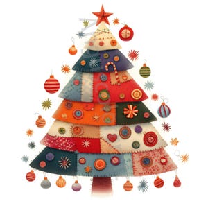 Calico kerstboom illustraties 10 hoge resolutie aquarel JPG, ongewenste journaling, scrapbooking, kaarten maken, digitale downloadkit, vakantie clipart