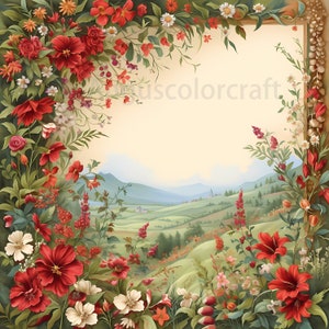10 Clipart floral vintage aquarela, prado selvagem, clipart de flores silvestres - Borda floral, cartão de convite, fundo de flores, uso comercial