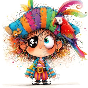 Imágenes prediseñadas de piratas extravagantes, 12 archivos JPG de acuarela de alta resolución, Junk Journaling, Scrapbooking, fabricación de tarjetas, kit de descarga digital, imágenes prediseñadas de niño extravagante