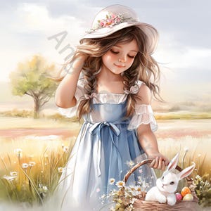 10 images clipart de Pâques JPG, fille aquarelle avec lapin, journal indésirable, scrapbooking, fabrication de cartes, téléchargement numérique, fantastique, oeuf de Pâques fantaisiste